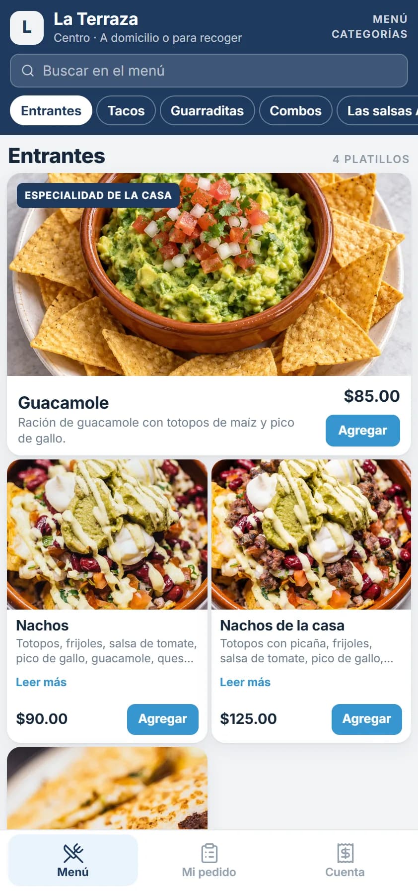 Menú digital de ComandaFlow en el celular del cliente